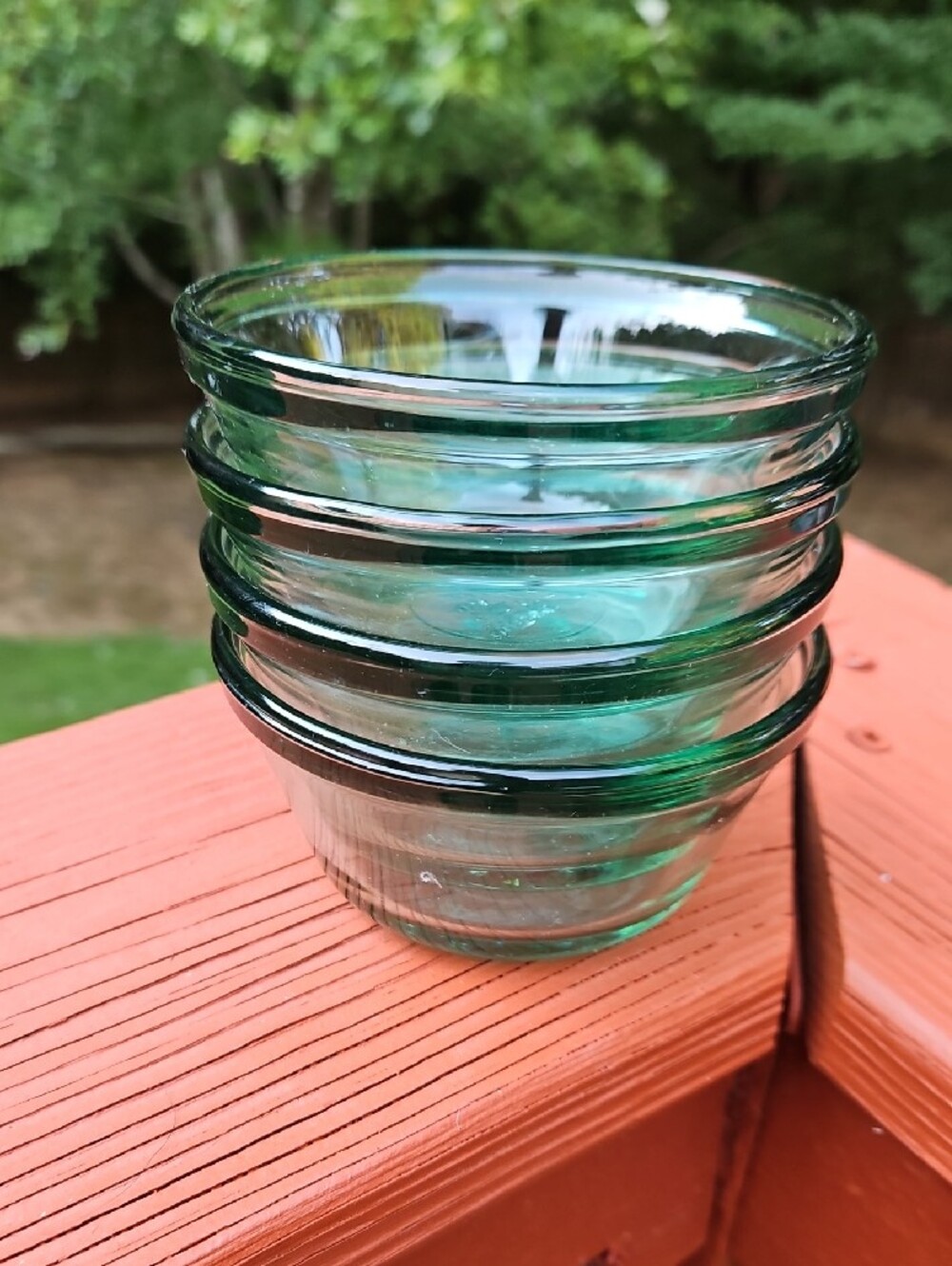 Vintage 4 Piece Set #1034 Anchor Hocking Emerald Green Glass 6 Oz Prep Bowls